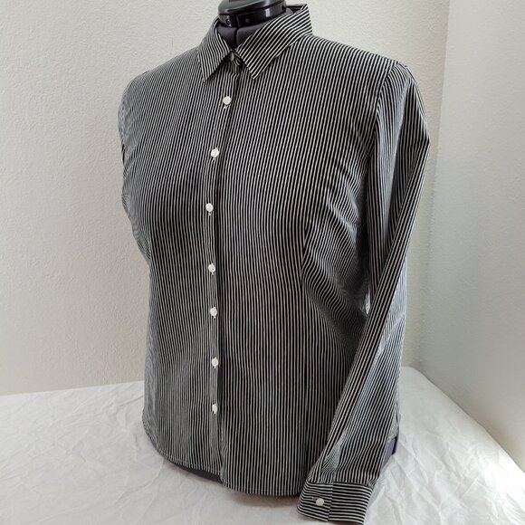 Van Heusen Shirt Women's XXL Charcoal White Stripe Long Sleeve Button Up Collar - Picture 7 of 12